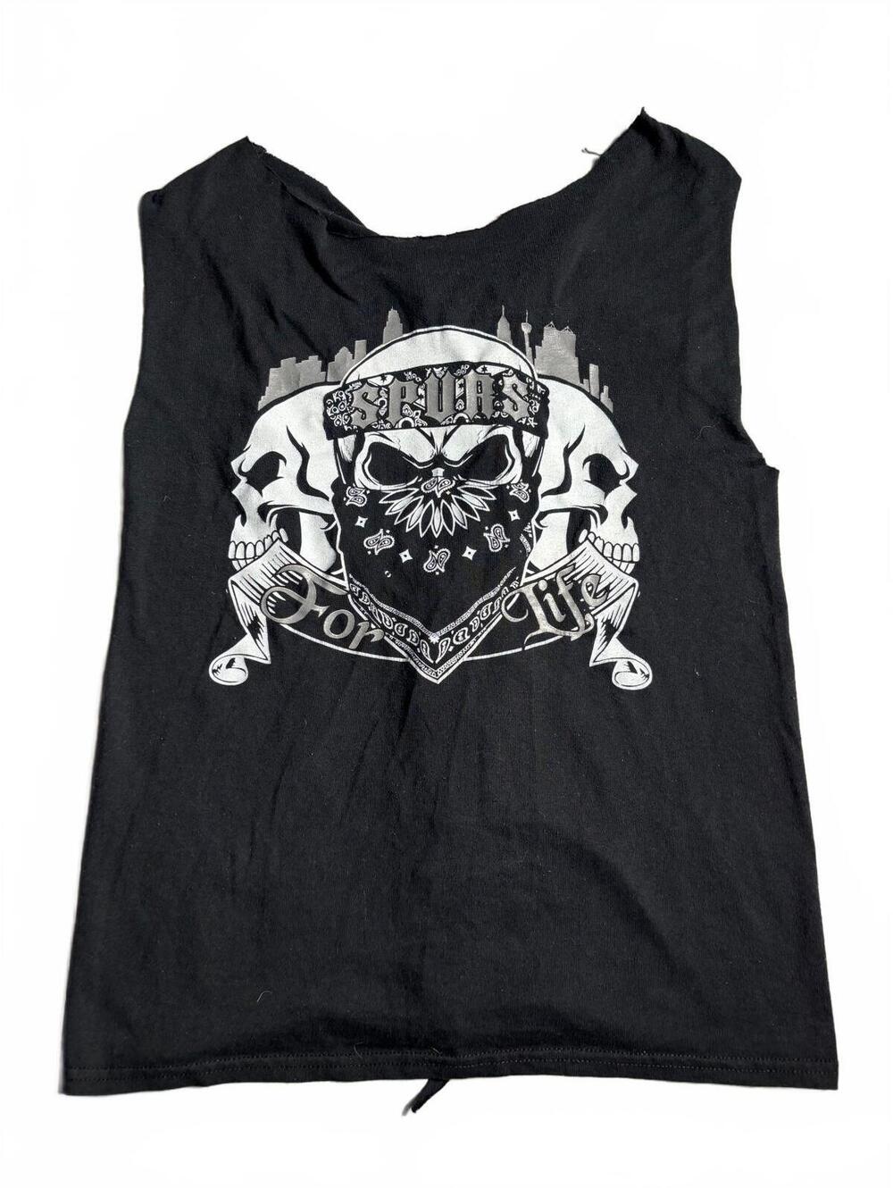Spurs Graphic Black Sleeveless Tank Top customs back knot